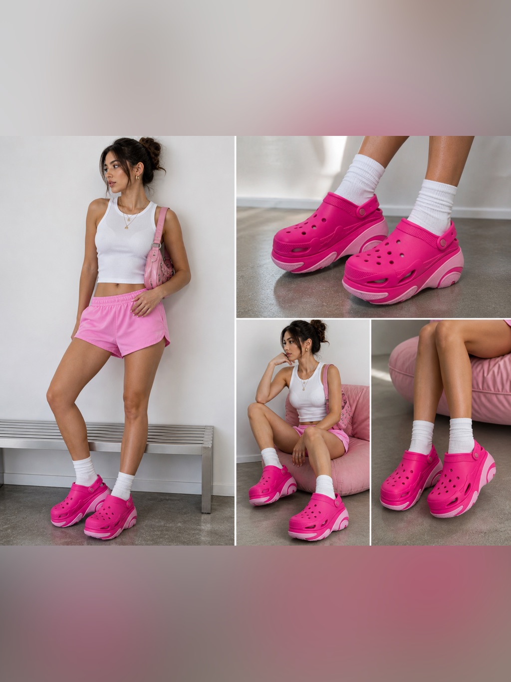 Crocs Bubble Crush Clog Hot Pink Platform Women’s 10 Men’s 8 Barbiecore Chunky